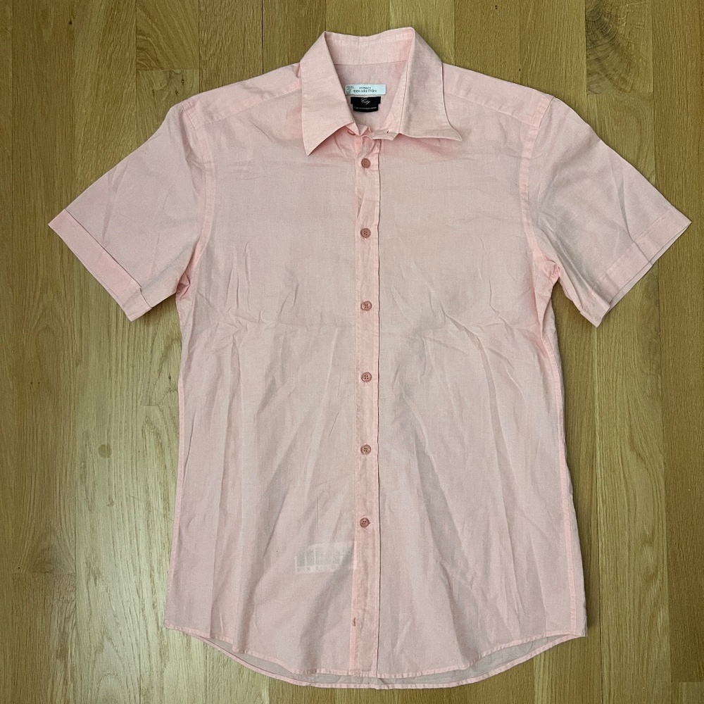 Versace Collection Men's Cotton/Linen Blend Pink Short Sleeve Button Down